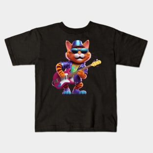 A Cat Who Is The Essence Of A Cool And Funky Guitarist Kids T-Shirt